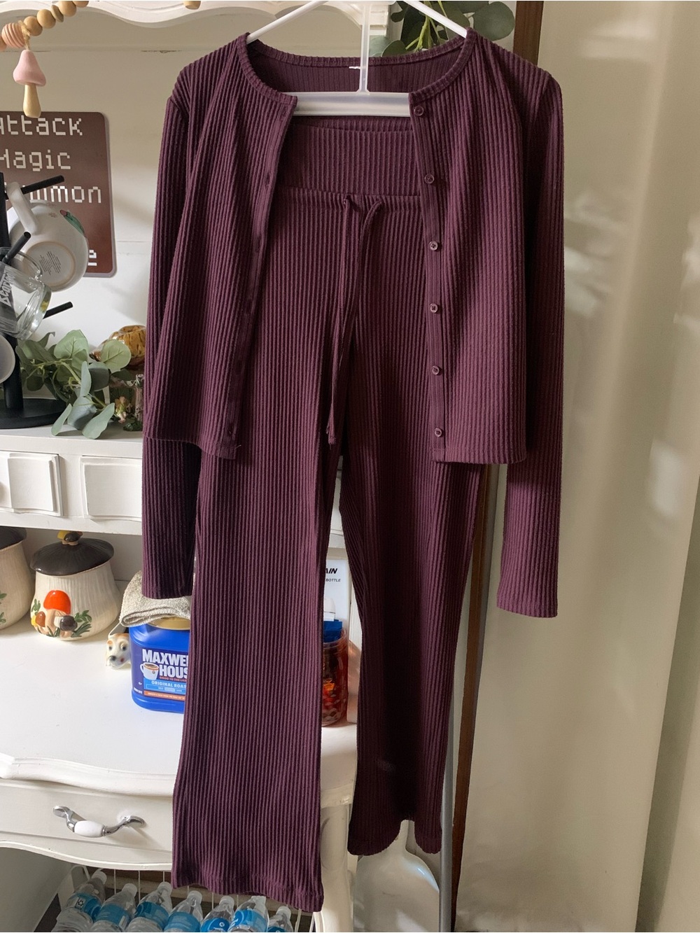 Ribbed Two-Piece Lounge Set - Plum